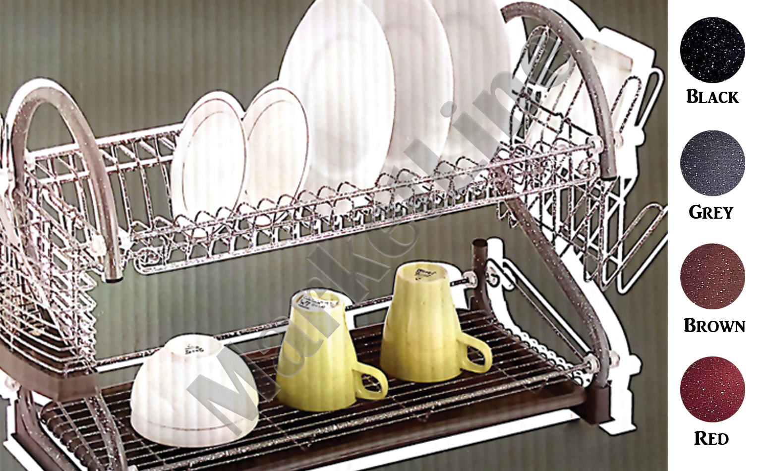 KITCHEN 2 TIER DISH RACK 58X25X40CM Market Line   700670 