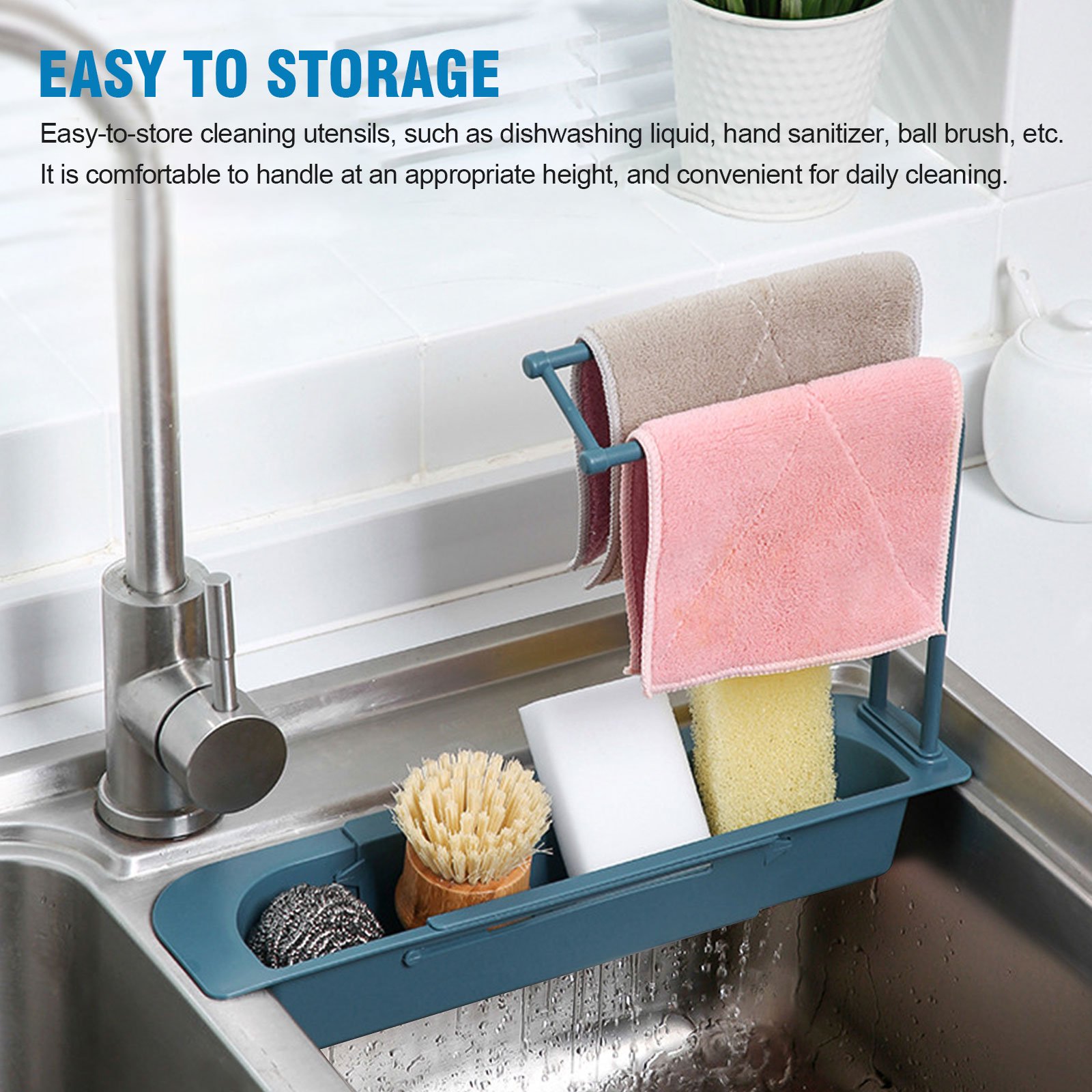 Telescopic Sink Holder Rack Expandable Storage Drain Basket Rack Sponge