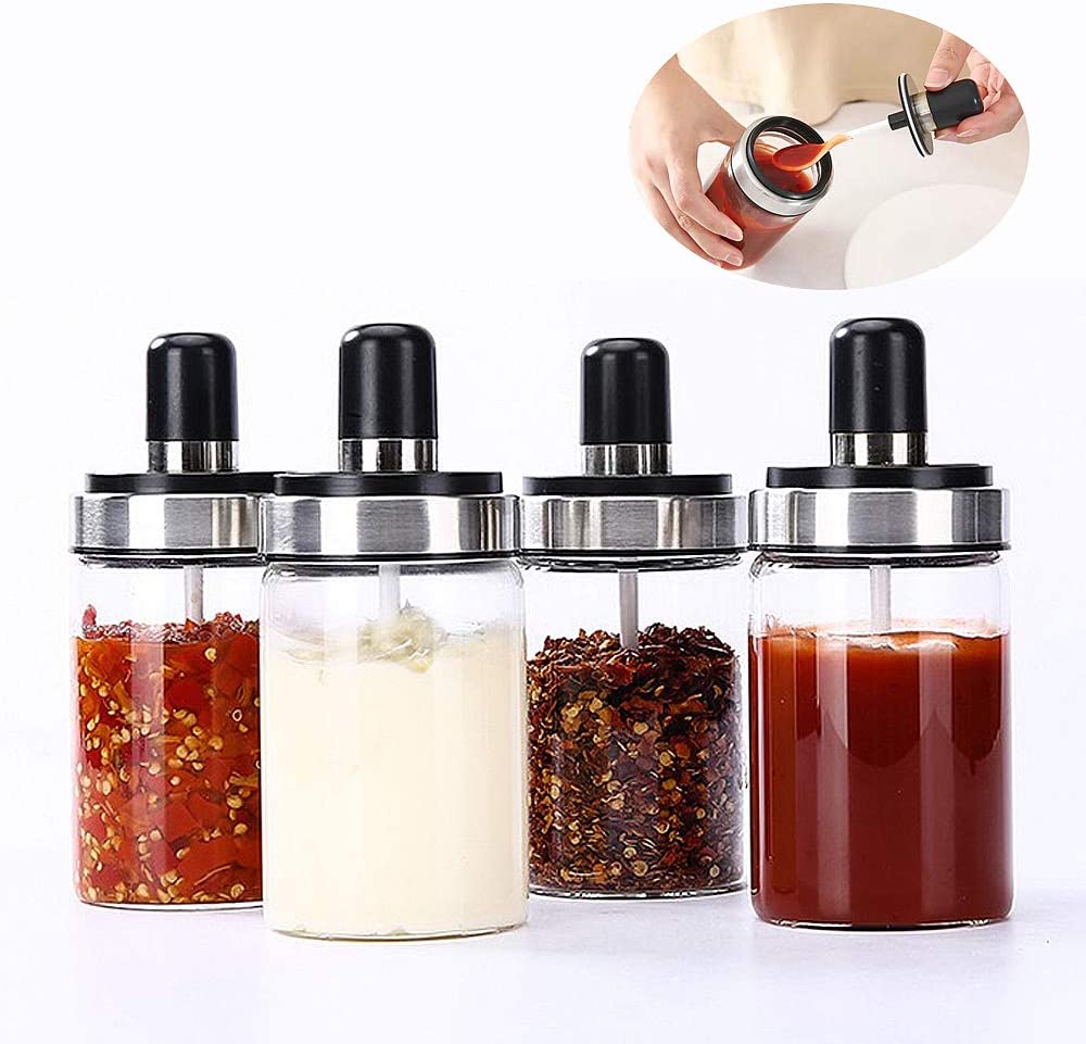 Glass Spice Jars with Serving Spoon, Mason Storage Canister, Clear