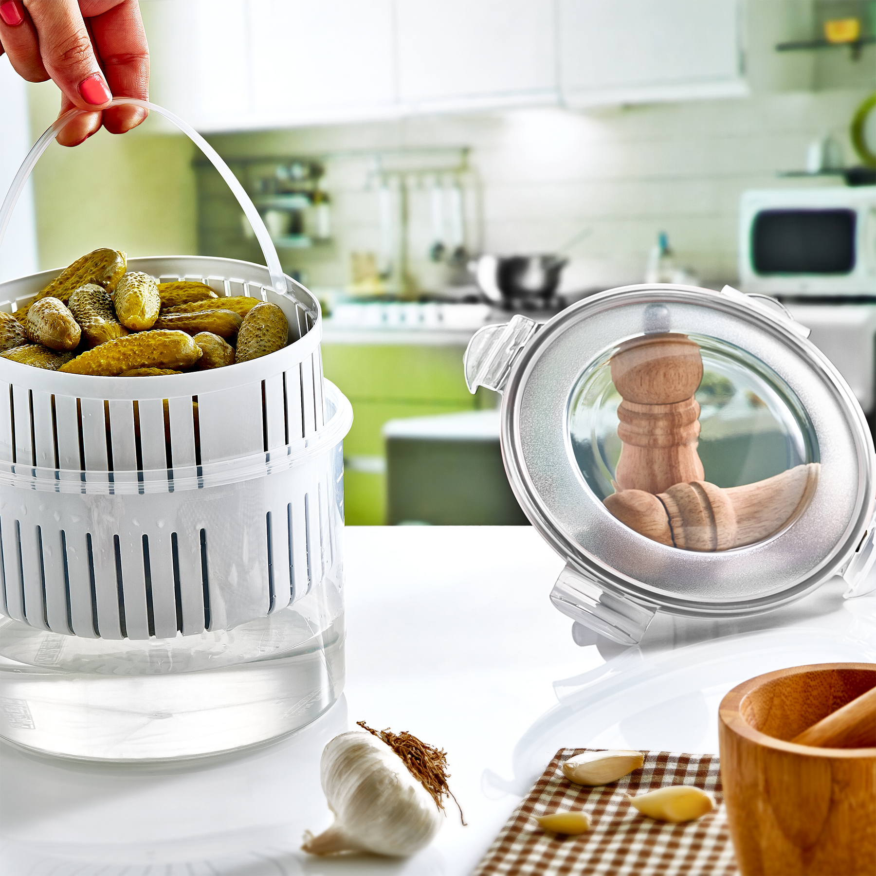 Pickle Jar With Strainer Insert,deli Food Storage Container,large Flip Jar  With Leakproof And Lock It Lid