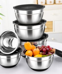 5-Piece Stainless Steel Mixing & Salad Bowl Set with Lids (18-26cm)