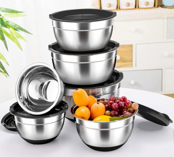 5-Piece Stainless Steel Mixing & Salad Bowl Set with Lids (18-26cm)